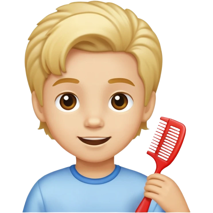 child using a comb on their hair, cheerful and neat emoji