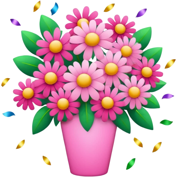 pink flower bouquet with confetti emoji