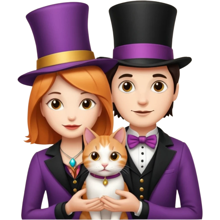 magician couple and their pet cat emoji
