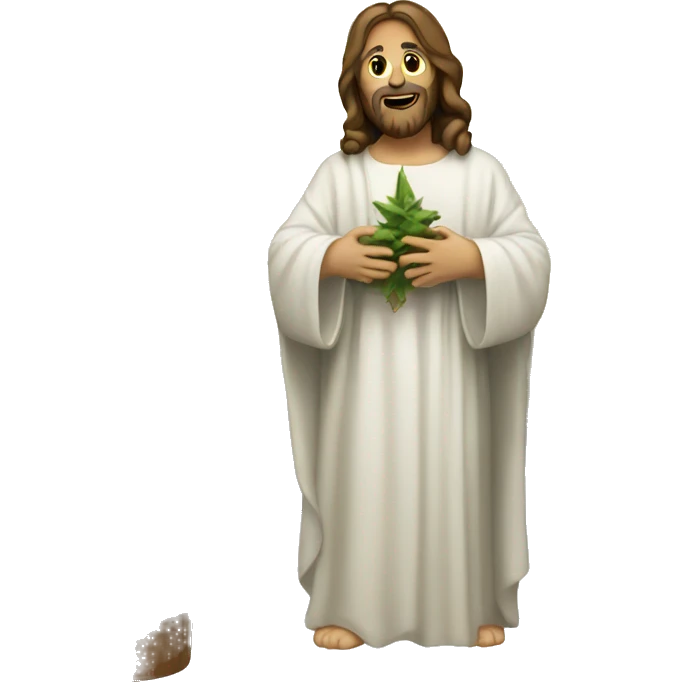 Jesus Christ next to an Christmas tree emoji