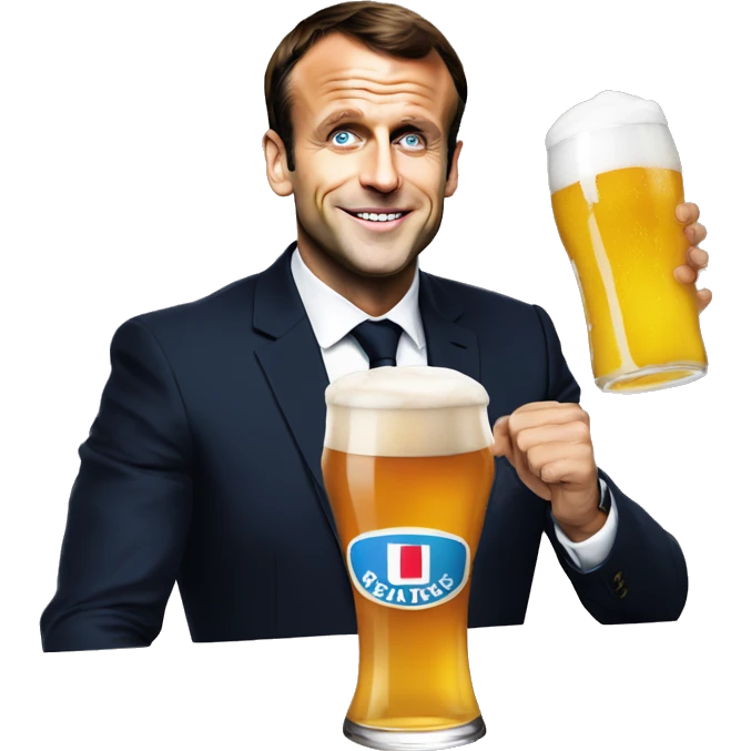 Emmanuel Macron avec une bière emoji