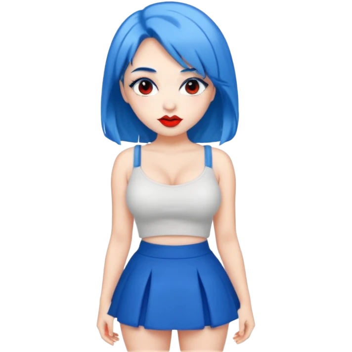 büyük memeli mavi saçlı çok güzel bir kız mini etekli kırmızı ruj emoji