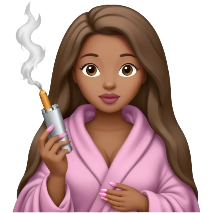 Curvy, light brown long hair, pretty black girl light pink lipgloss wrapped in blanket holding a lighter and brown cigarette  emoji