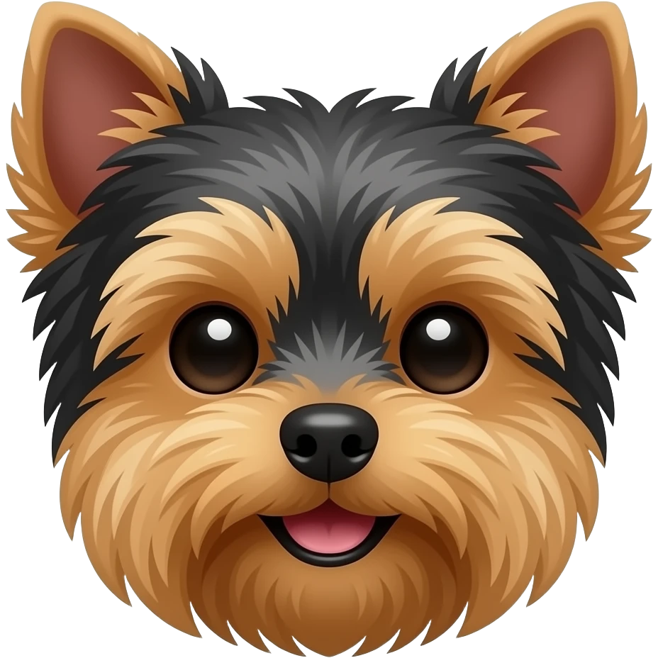 Yorkshire terrier ears down happy face dark hair around nose emoji