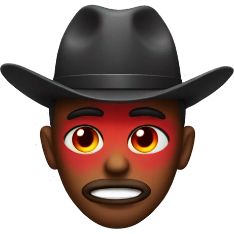 Cowboy emoji with red eyes, low eyelids, and with smoke coming out of the mouth emoji