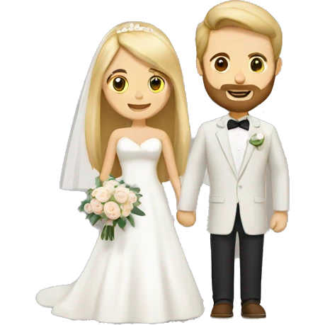 Tan woman with blonde hair and white man with brown long hair and beard getting married emoji