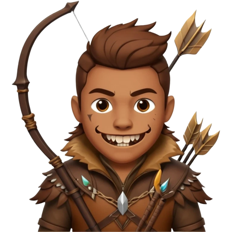 The classic hunter with a bow and arrow on his back, dressed in brown with some decorations made of fierce beasts emoji