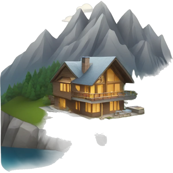 modern house in a mountain with river emoji