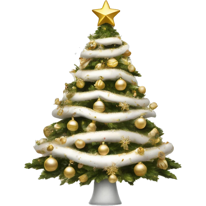 vallina Christmas tree with white and gold decorations emoji