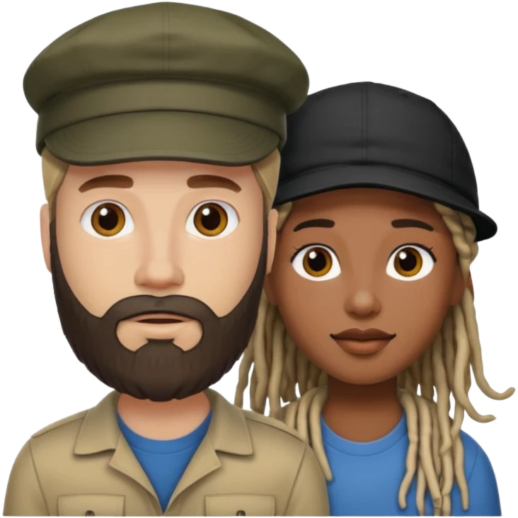 Couple emoji -WHITE with man with beardwith cap on and BLACK FEMALEwith mid length locs emoji