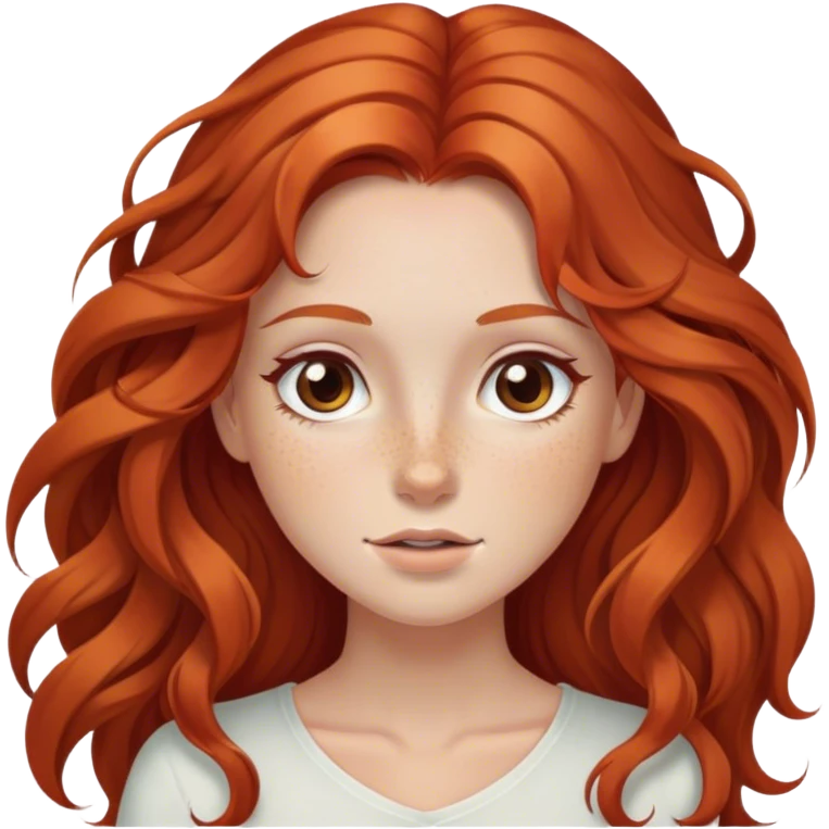 Brown eyed, red head girl with freckles, long flowy hair  emoji