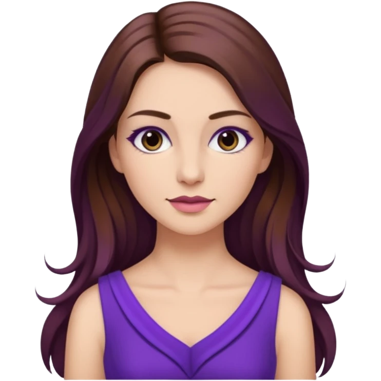 A young woman in 30s with purple dress. Long hair with make up.  emoji