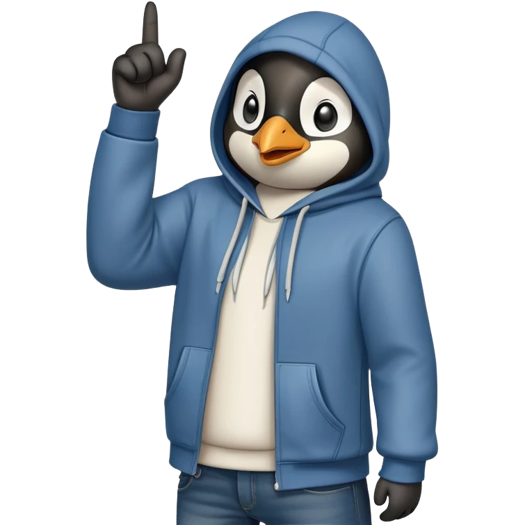 determined anthropomorphised penguin in a hoodie and jeans with fist raised, dynamic action emoji