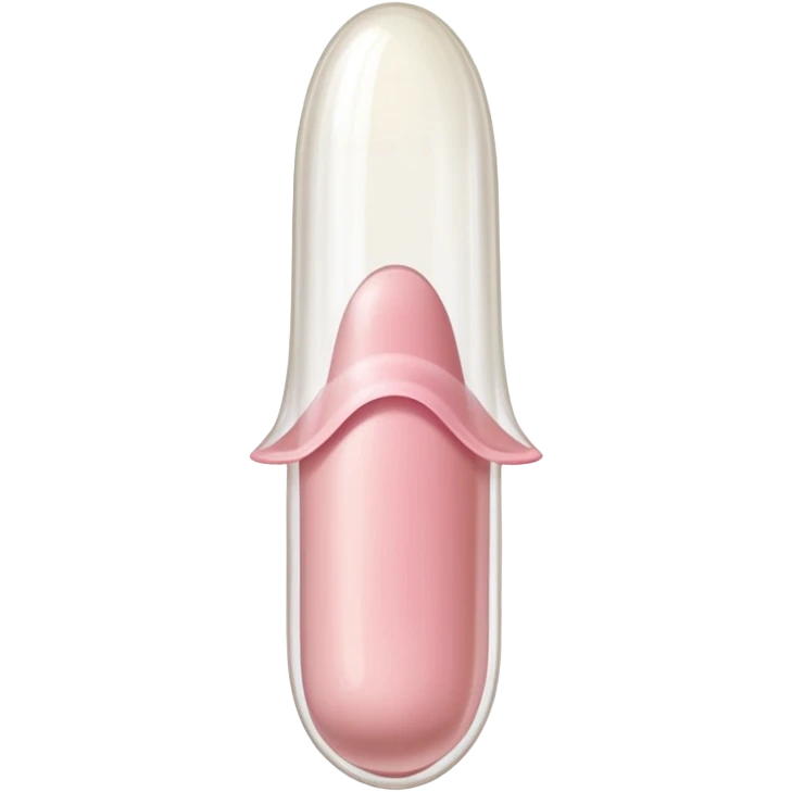 white transparent condom fully covering cylindrical beige-pink colored penis shaft, no face, include glans penis tip urethra opening hole and corona line at one end, base of penis is flat. top of condom has reservoir tip emoji