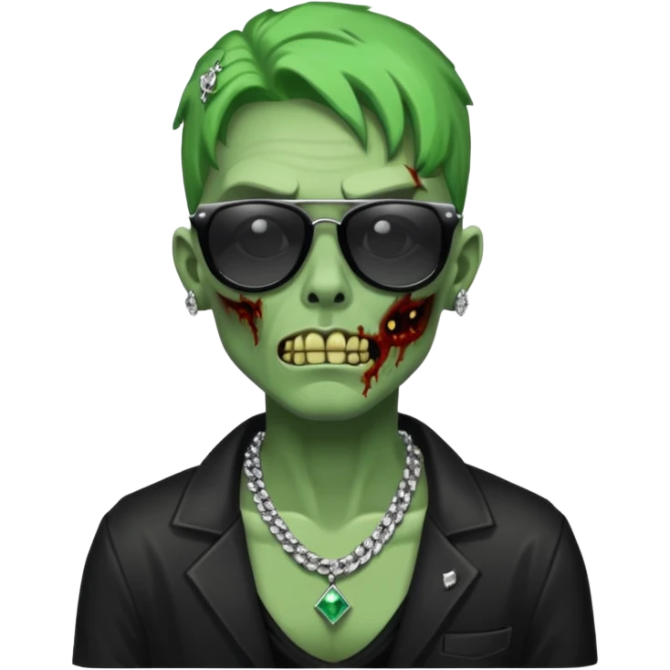 Zombie verde con lentes negros de sol y cadena de diamantes  emoji
