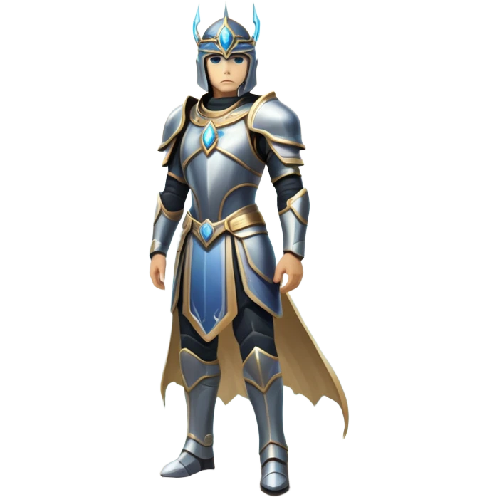 An icon featuring a hero with a closed visor, standing in a majestic, mystical landscape, inspired by RPGs like Elden Ring. The design includes a stunning, ethereal background with towering castles and distant mountains, symbolizing the adventure and mystery. Transparent background emoji