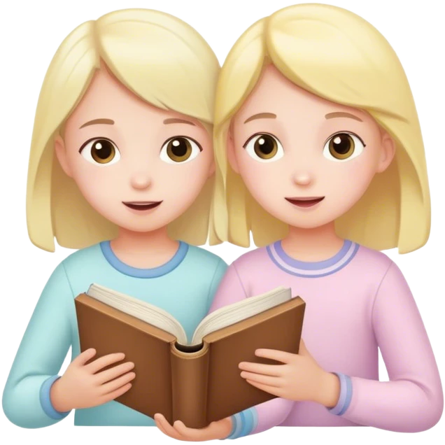children in pastel clothes play with book emoji