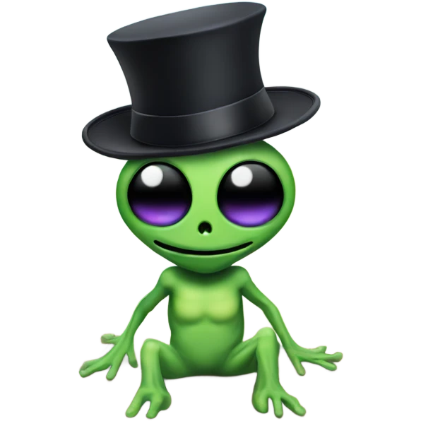 Alien with a top hat on a beach emoji