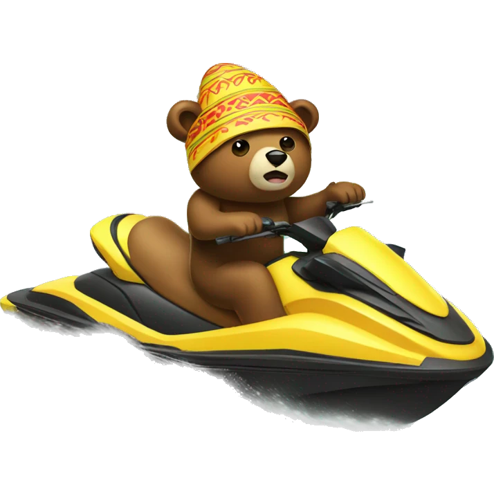 bear driving jet ski with taco hat on  emoji