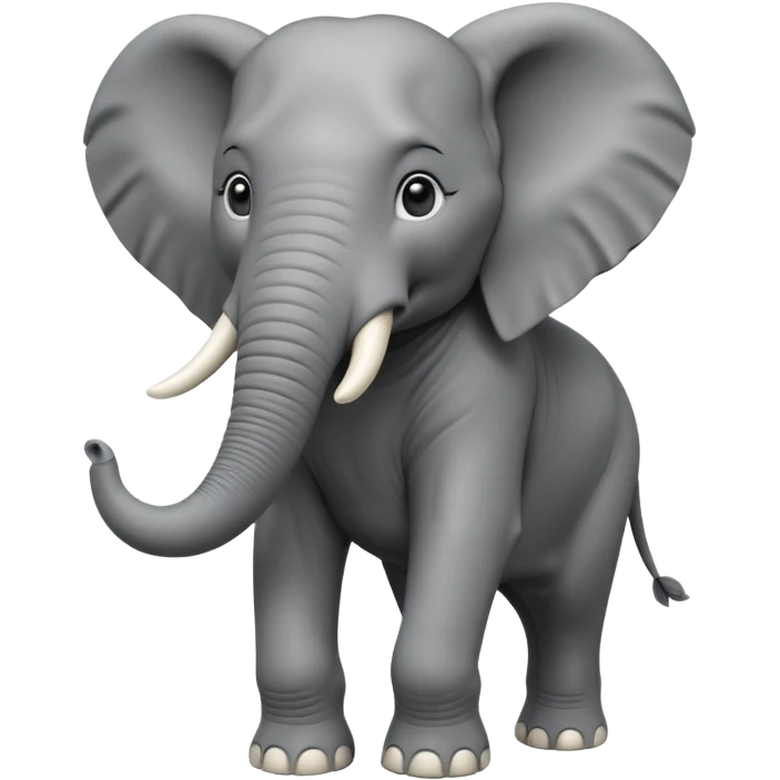 A massive 3D cartoon elephant standing tall with a strong posture, large tusks, deep gray skin, and intense eyes. Dust rising around its feet, sunlight highlighting its size and strength. Realistic textures, bold lighting, Memoji-style but fierce and commanding presence. emoji