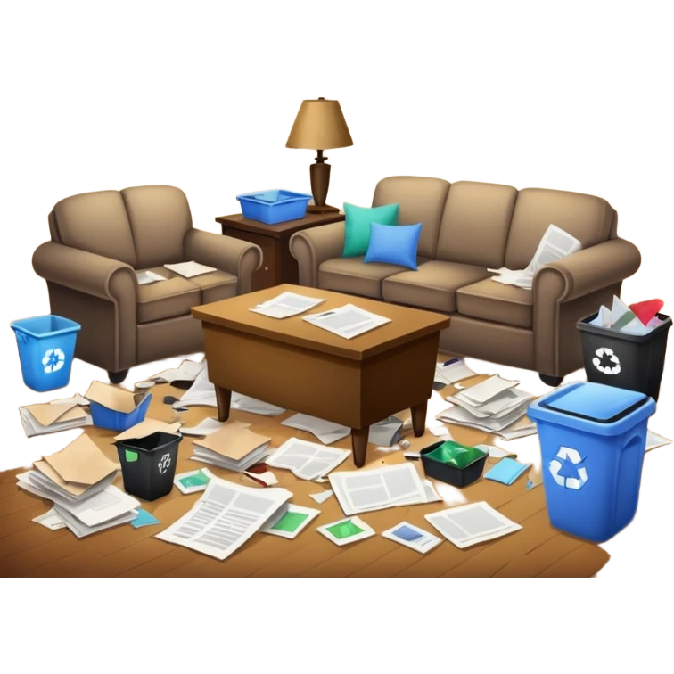 dirty living room with papers and trash emoji