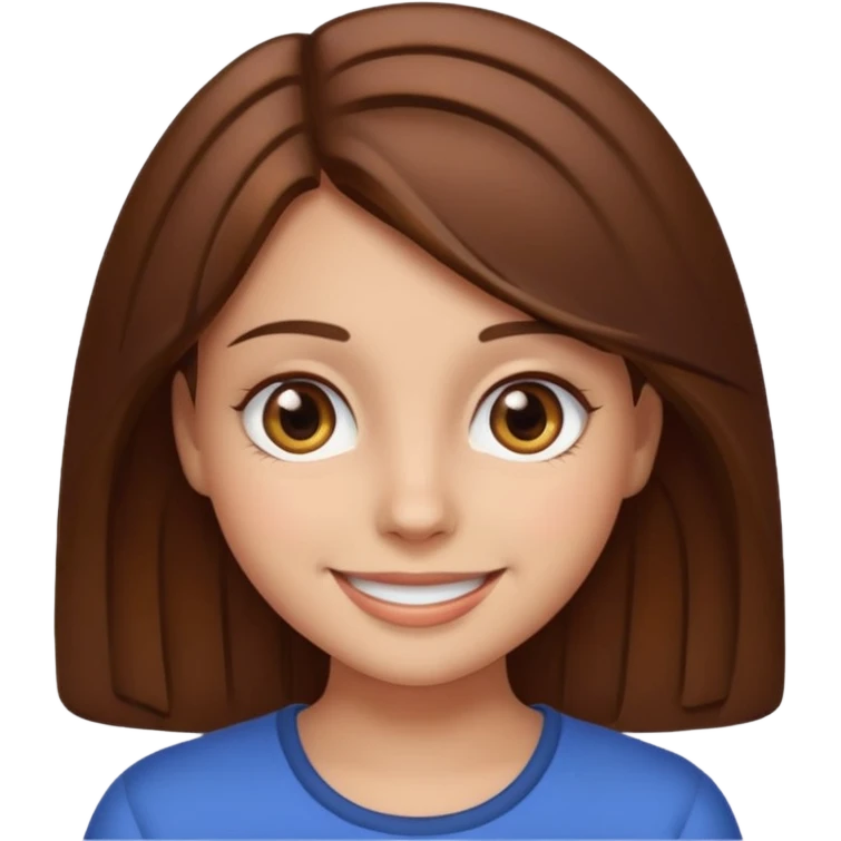 girl with brown hair and brown eyes, smiling, emoji style emoji