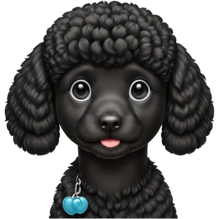 A high-resolution digital illustration of a black poodle in a clean, semi-realistic style. The poodle is shown facing sideways head tilted  emoji