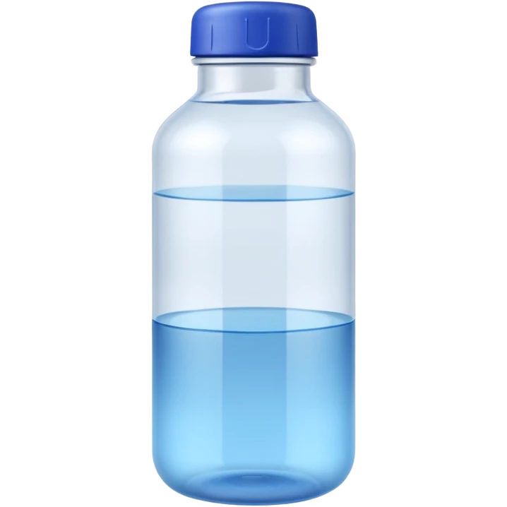 apple emoji style simple clear water bottle filled with still water blue or transparent cap no bubbles no label 3D clean soft lighting no anthropomorphic features no accessories transparent background emoji scale emoji