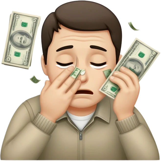 The man crying and wipes his face with money emoji