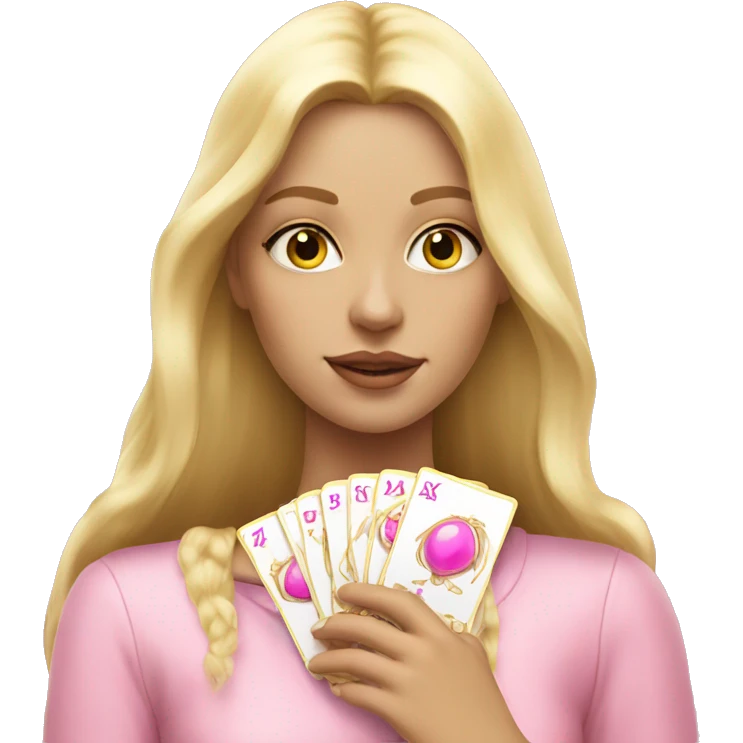 Blonde girl with pink pink tarot gold cards emoji