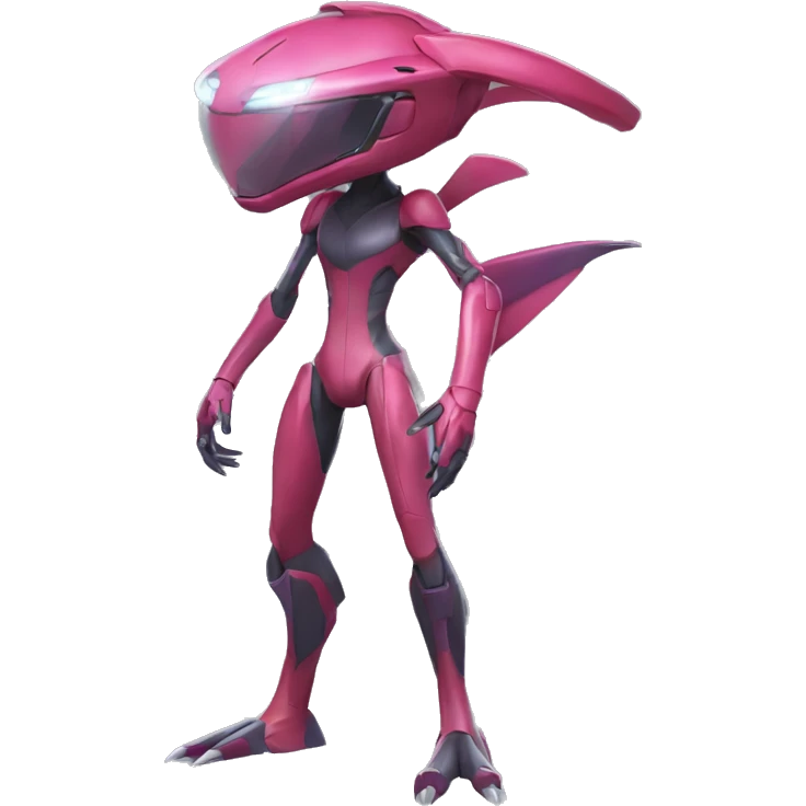 a shiny Genesect-Flygon-Raptor-Fakémon—hybrid with a futuristic visor-helmet full body emoji