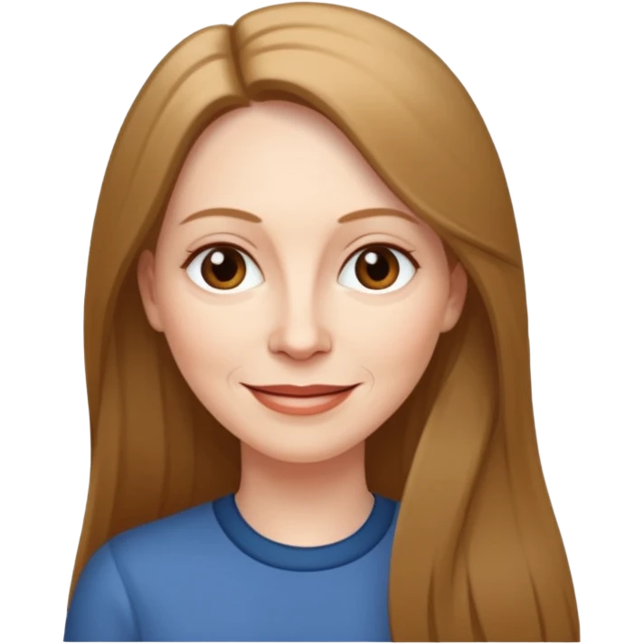 50 yr old white woman pale long brown hair small smile, straight hair emoji