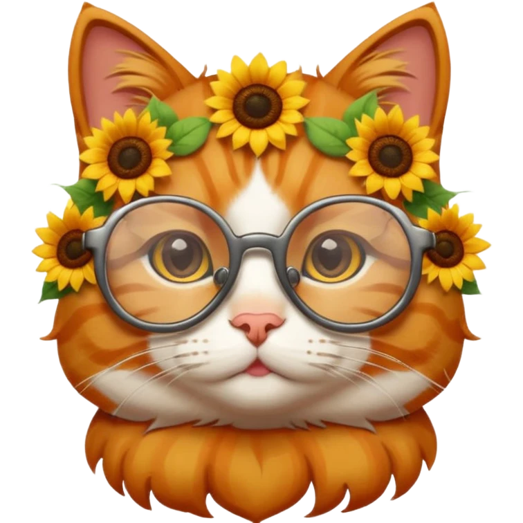 Cute cartoon cat with Sunflower glasses on emoji