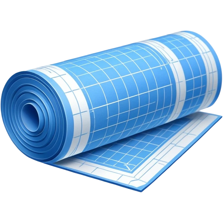 side perspective of a blue rolled-up blueprint plan with white lines emoji