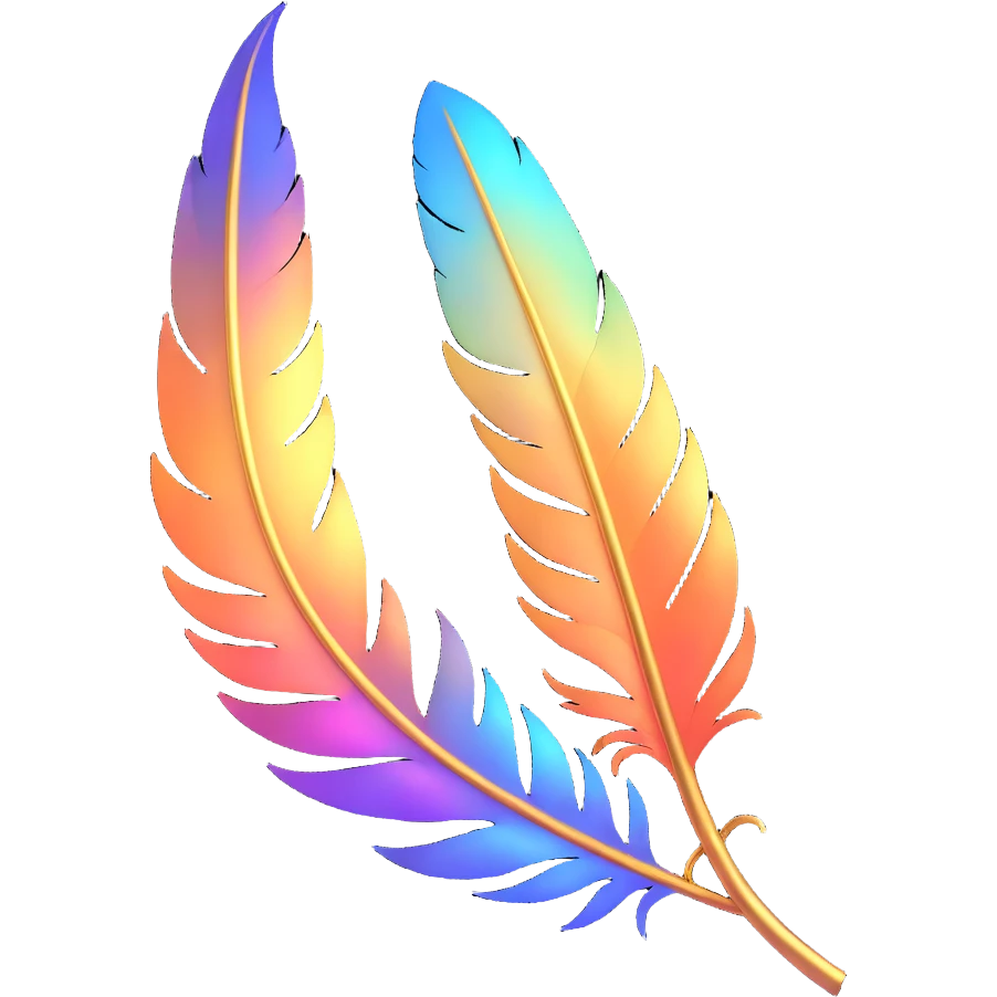 an iridescent phoenix feather, encircled by shimmering sparks, ethereal fantasy emoji