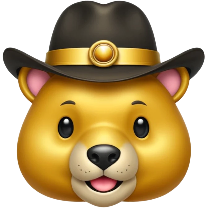 Oso dorado con sombrero elegante y moño negro animatronico feliz emoji