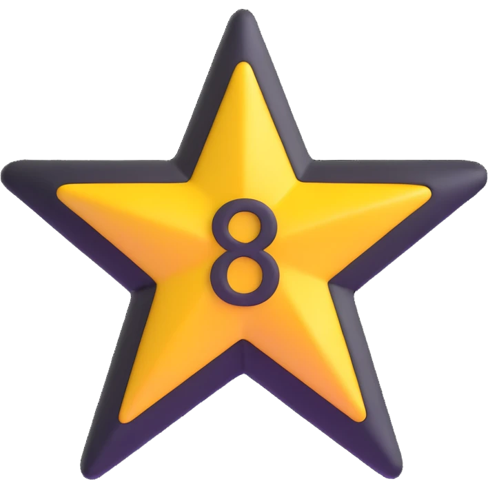 five-pointed star with the number 8 centered inside, microsoft style 3d fluent emoji emoji