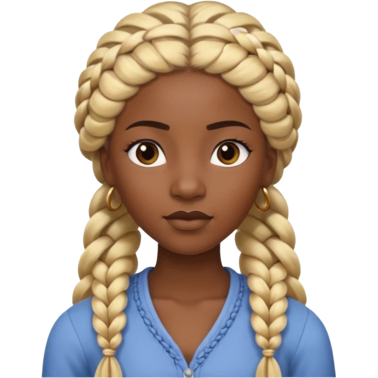 Portrait of a black-skinned woman with long blond braided hair, styled in thick braids, smooth skin, confident expression, front-facing, soft lighting, clean background emoji