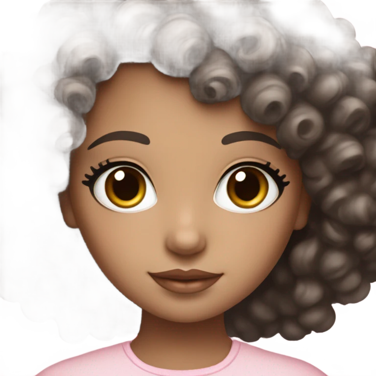 brown doll eyes, black curly hair, feminine, pink,girl angelic beauty emoji