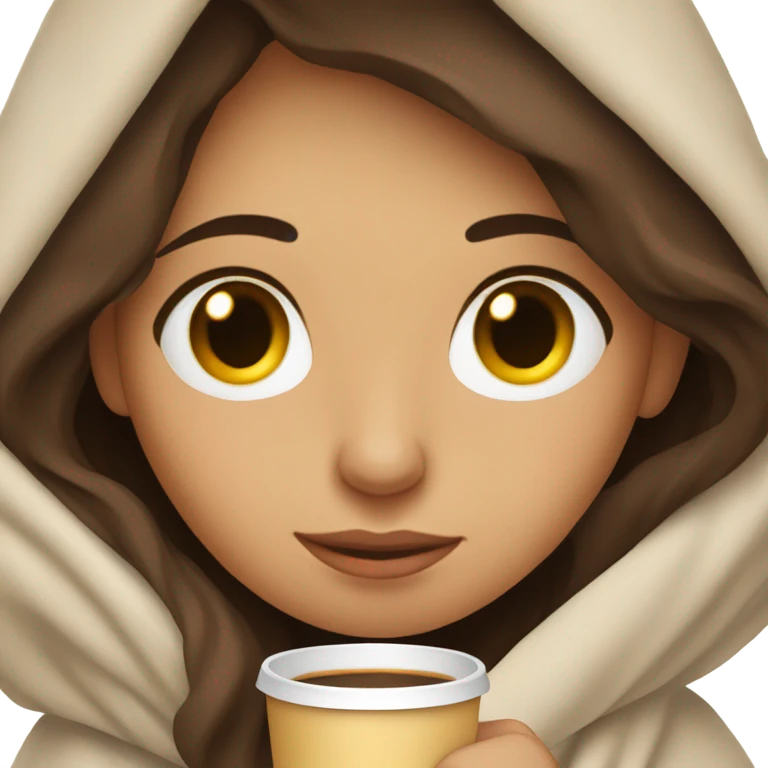 Brunette girl inside a blanket sipping coffee eyes closed emoji