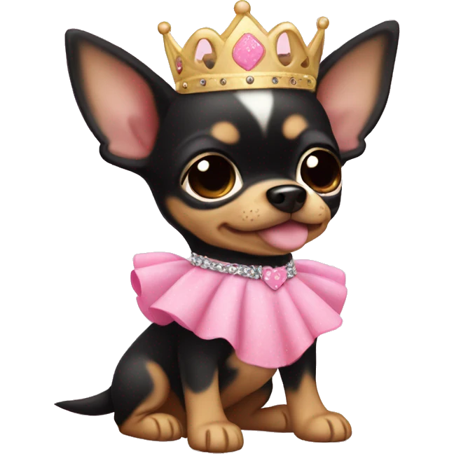 black & tan chihuahua puppy wearing a pink princess dress emoji