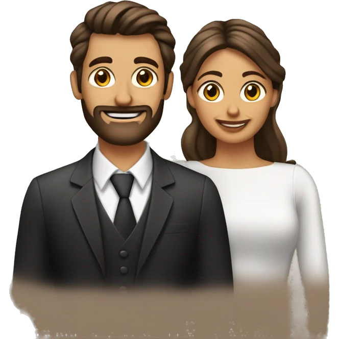 hombre con pelo y barba negra corta con su novia de pelo ondulado café claro y los dos con ojos cafés  emoji