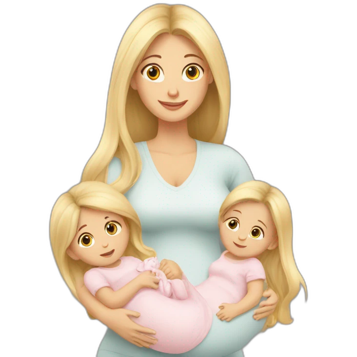 long hair blonde mother with 2 female newborns emoji