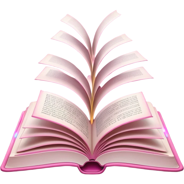 An open pink book with white magical lights emerging from its pages emoji