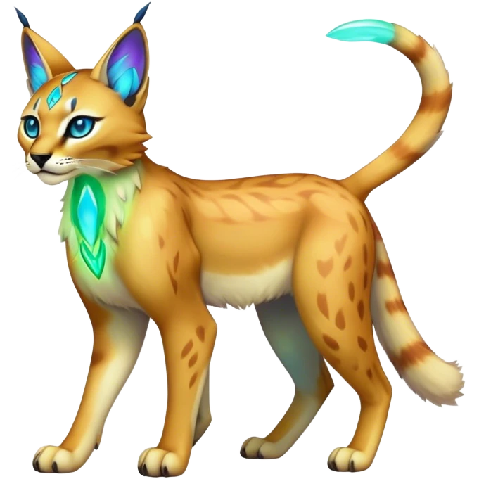 An iridescent transparent luminescent colorful lynx-caracal-serval-fakemon-Digimon-creature-hybrid emoji