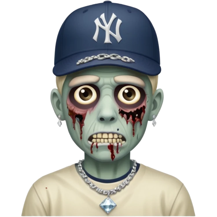 Zombie con aretes con una gorra new York yankee y una cadena de diamante hombre emoji