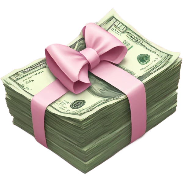 stack of money tied together with a light pink bow emoji