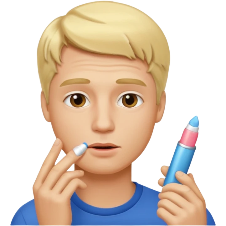 blonde man using chapsitck emoji
