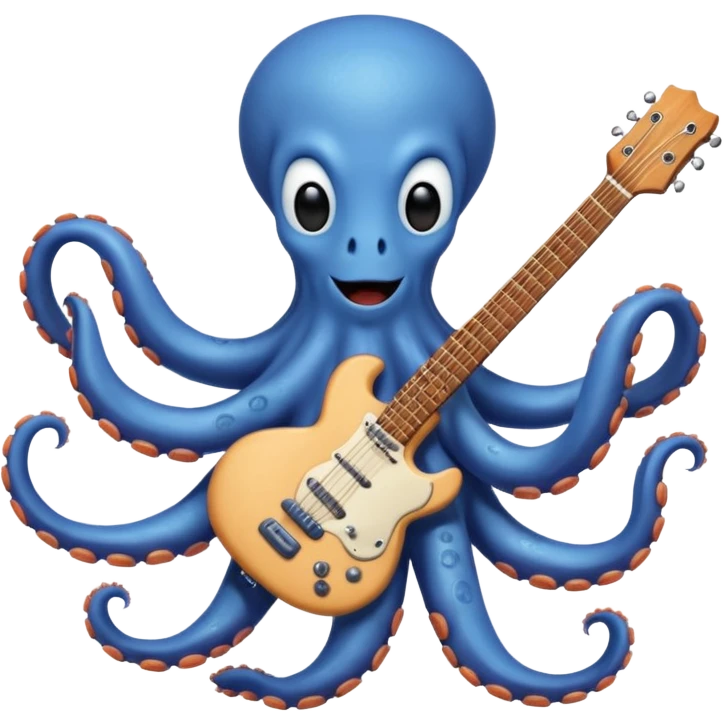 happy octopus with multiple arms playing guitar emoji