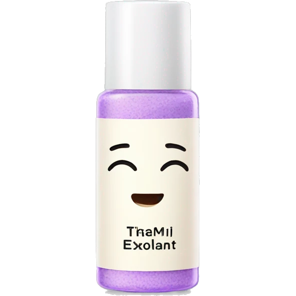 tiny facial exfoliant bottle with label emoji
